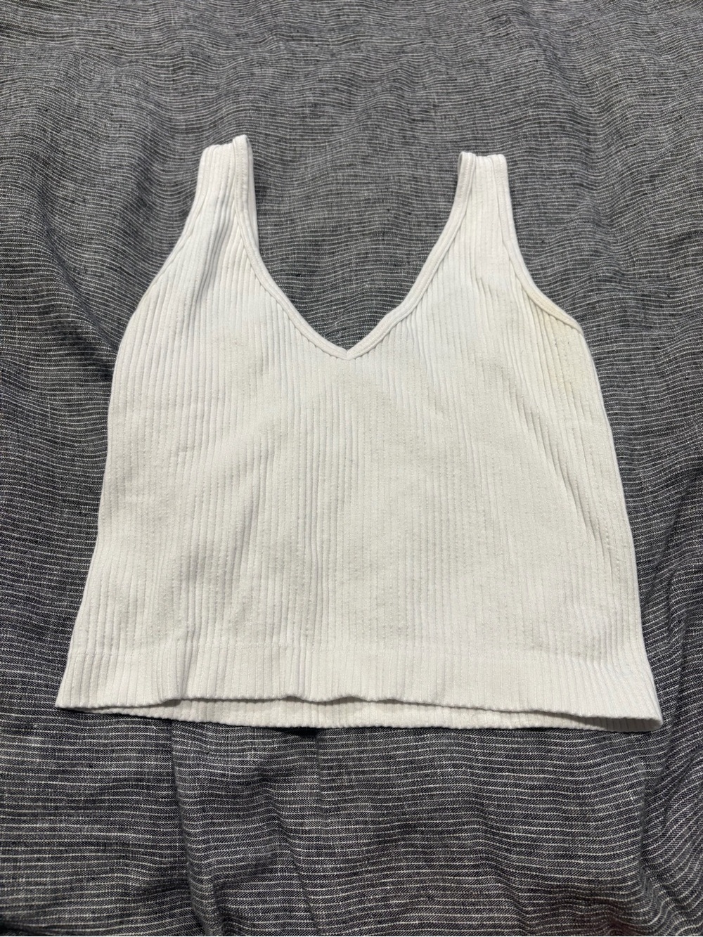 Free People White Ribbed V-Neck Tank